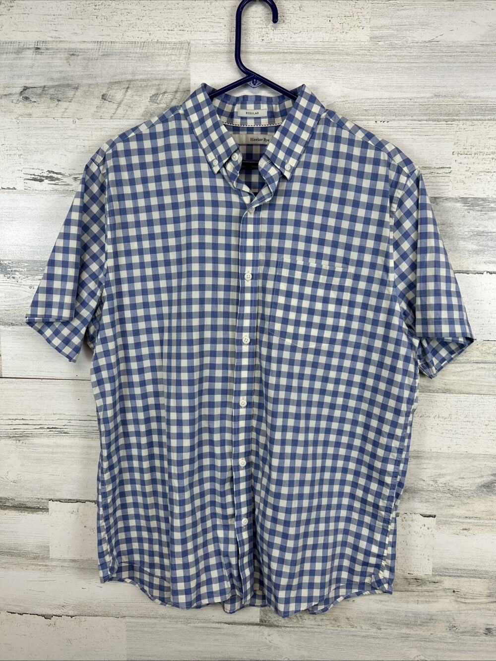 Hawker Rye Mens Button Up Shirt L Blue Regular Check Short Sleeve Pocket